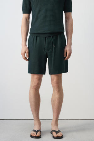 linnen korte broek - donkergroen