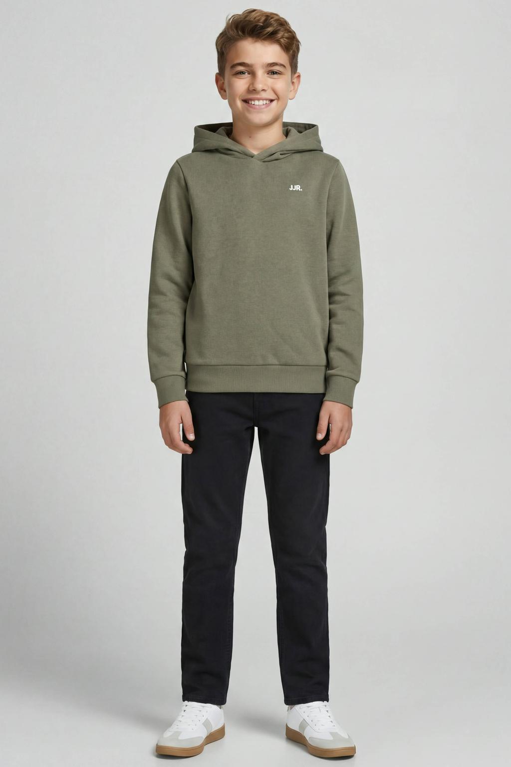 Groene jongens JJ REBEL JUNIOR hoodie van sweat materiaal met effen, lange mouwen en capuchon