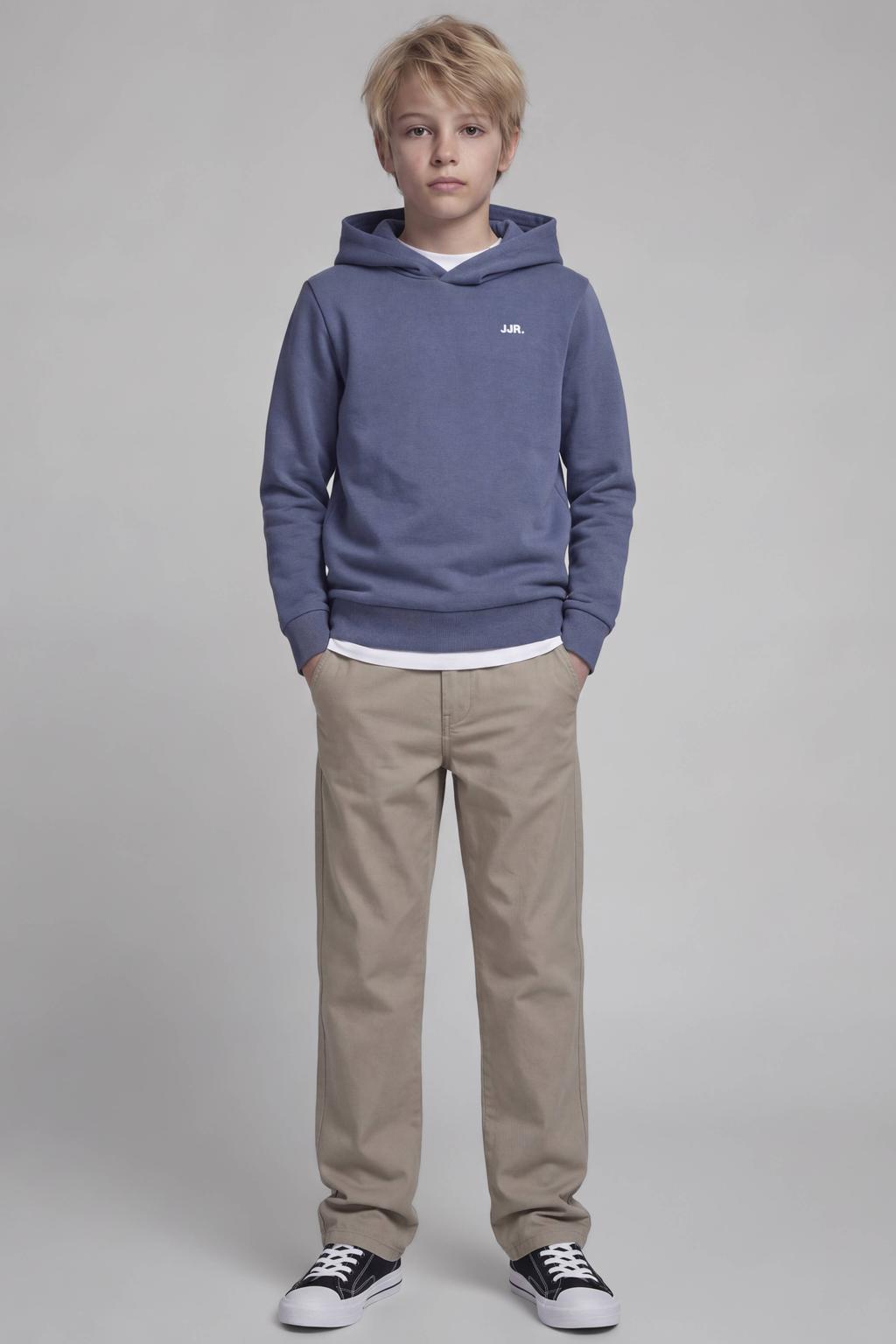 Blauwe jongens JJ REBEL JUNIOR hoodie van sweat materiaal met effen, lange mouwen en capuchon