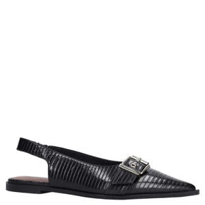 leren slingback loafers met siergesp zwart
