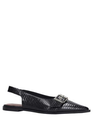 leren slingback loafers met siergesp zwart