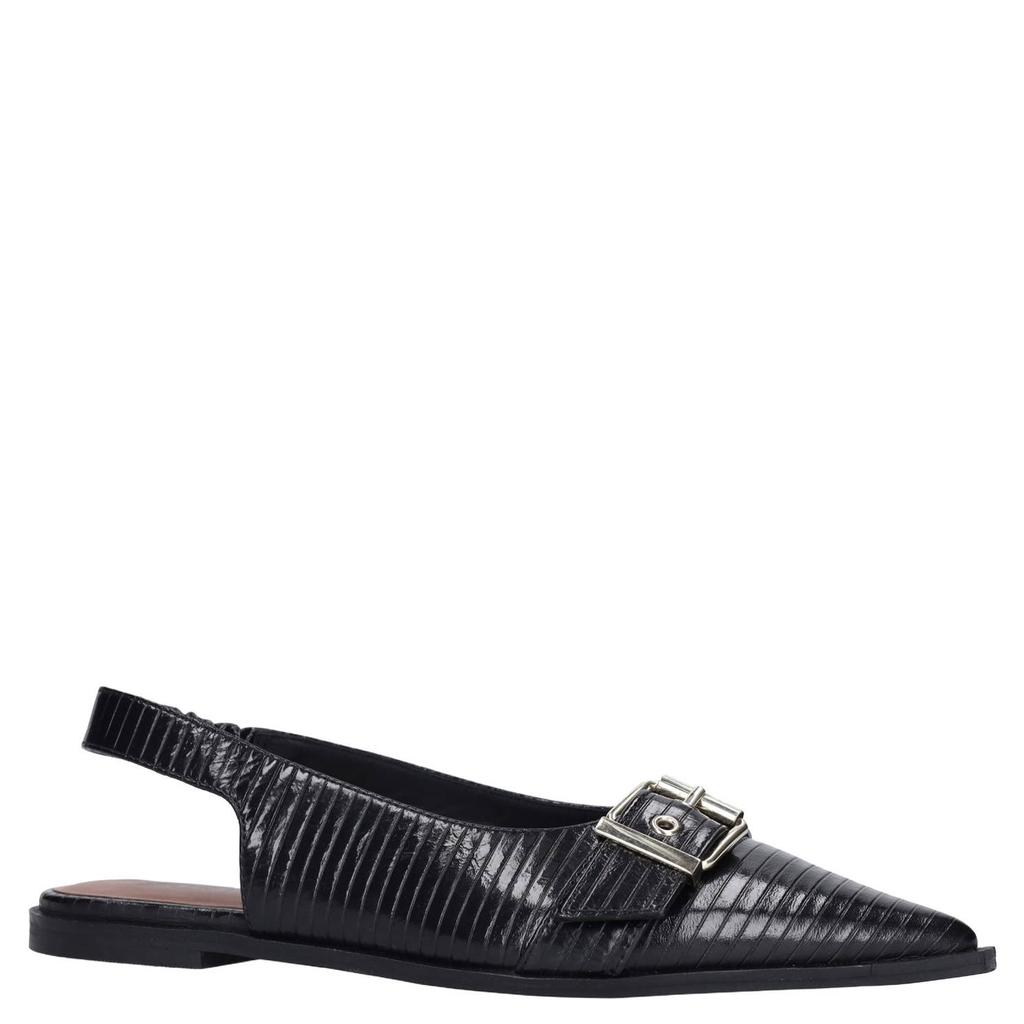 Zwarte dames Sacha leren slingback loafers met siergesp