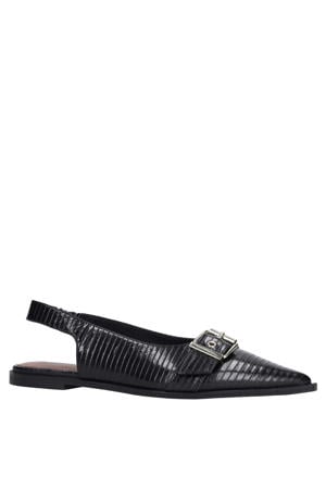 leren slingback loafers met siergesp zwart