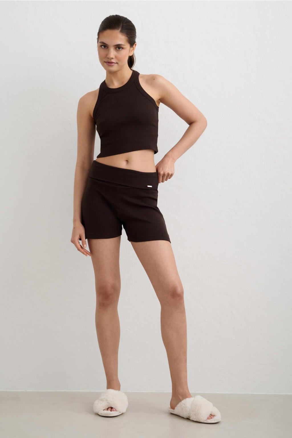 Donkerblauwe dames Aim'n sportshort Ease Ribbed van katoen met skinny fit en regular waist
