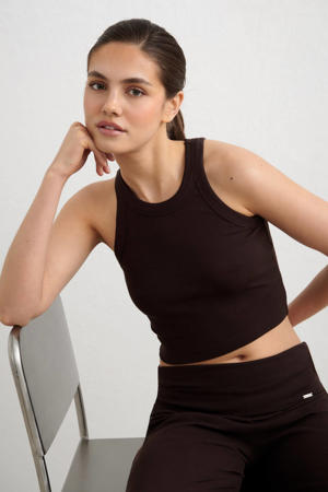 sporttop Ease Ribbed donkerbruin