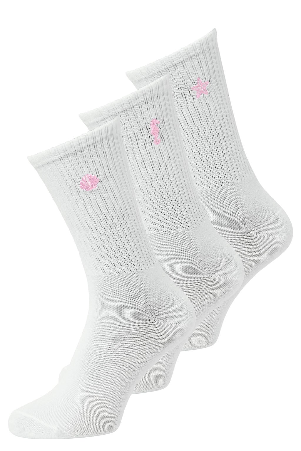 JJXX sokken JXREESE - wit/roze (set van 3)