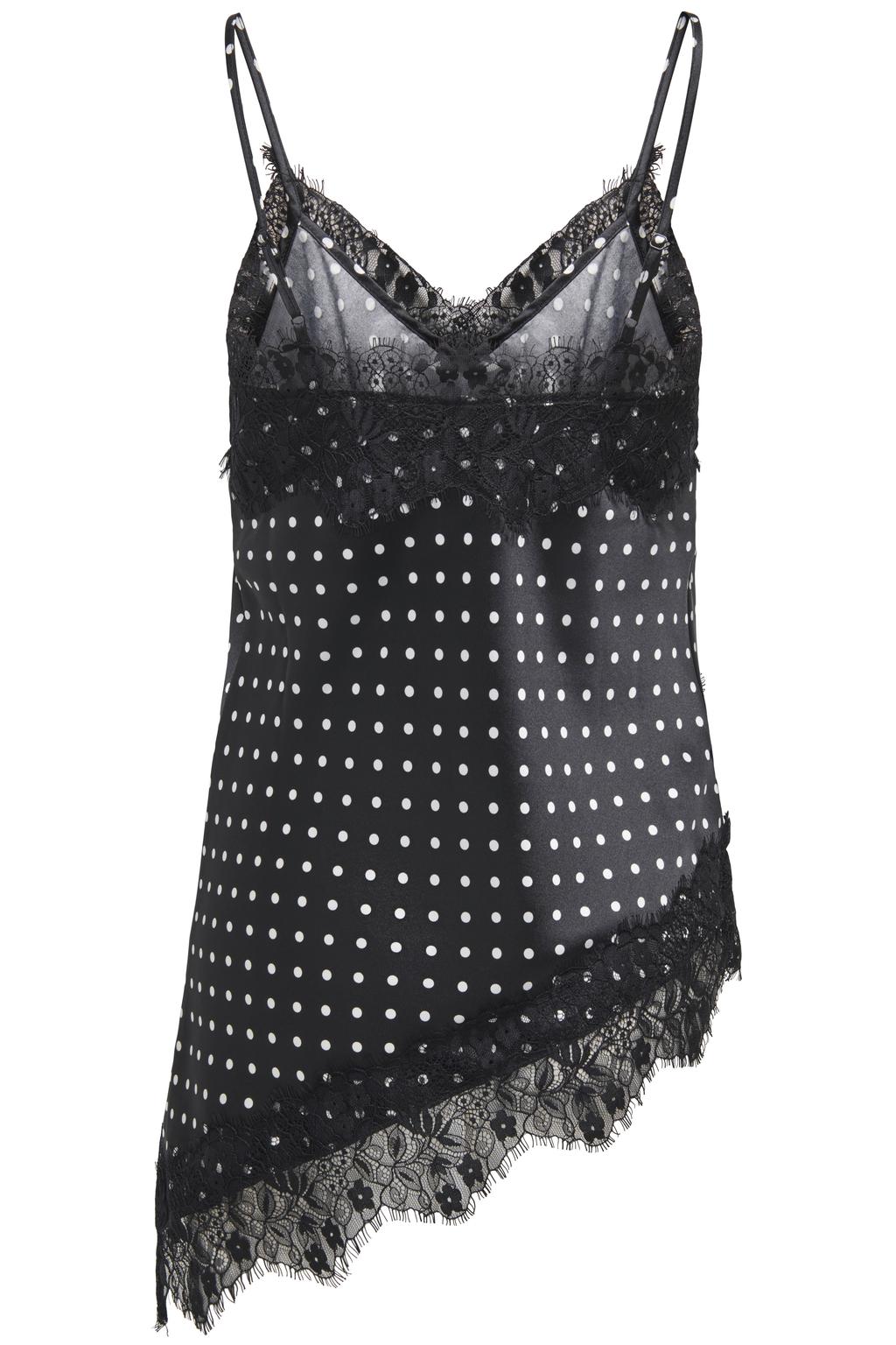 Zwart en witte dames ONLY top van satijn met stippenprint, spaghettibandjes en V-hals
