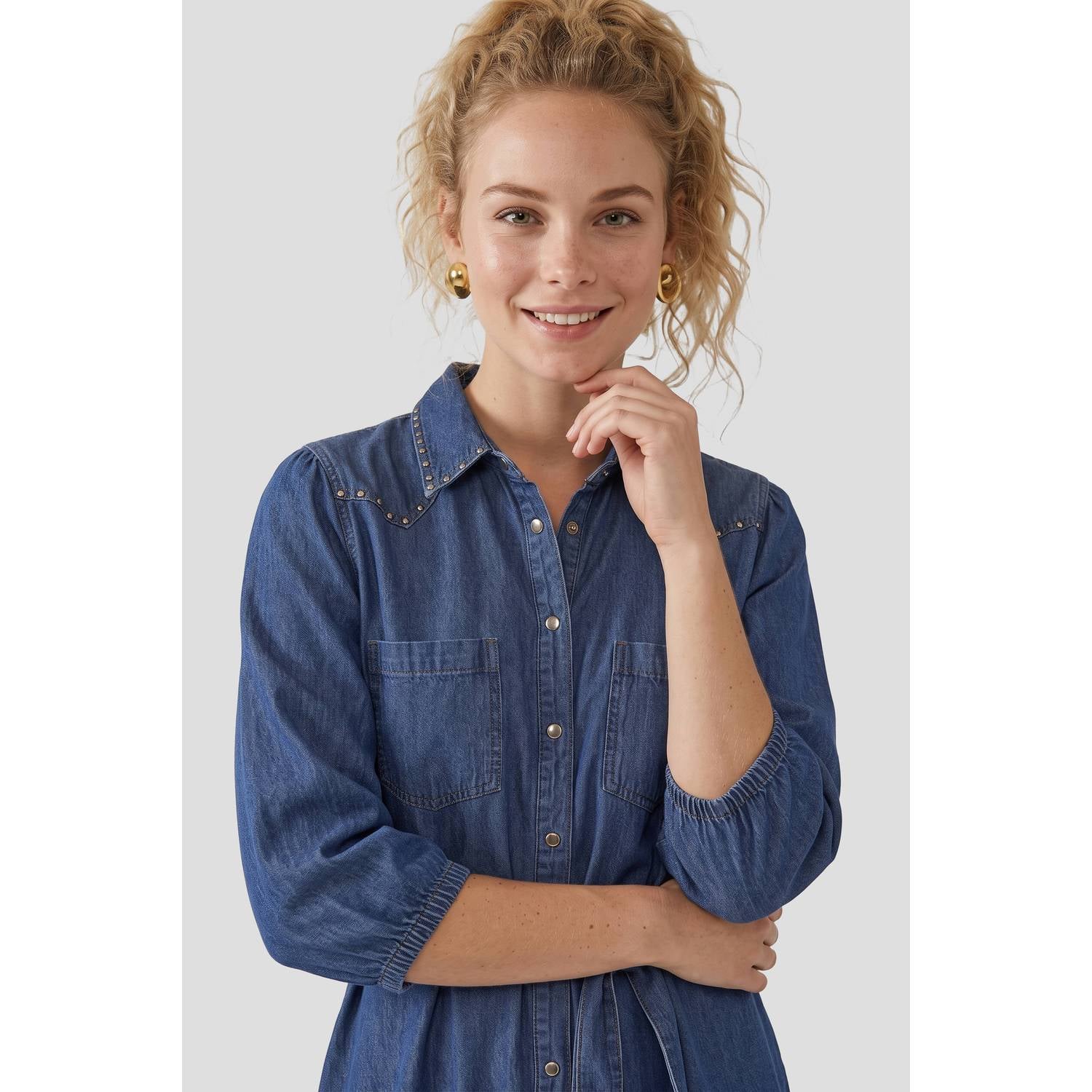 Anytime denim overhemdjurk donkerblauw
