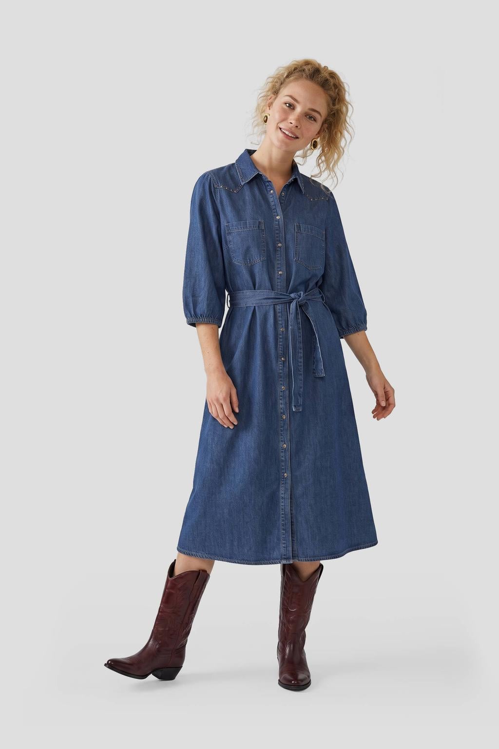 Anytime denim overhemdjurk donkerblauw