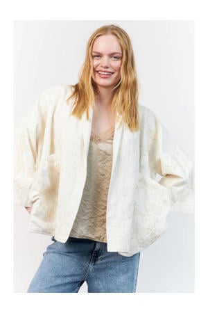 gebloemde kimono jas - ecru