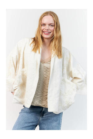 gebloemde kimono jas - ecru