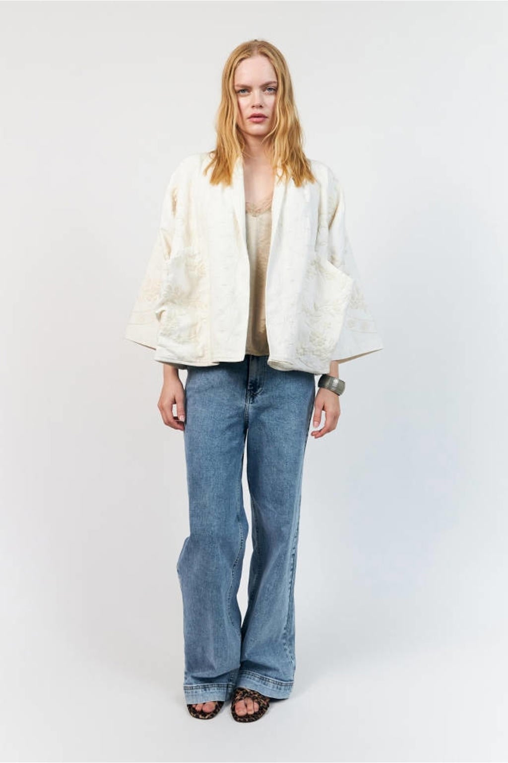 Lollys Laundry gebloemde kimono jas - ecru