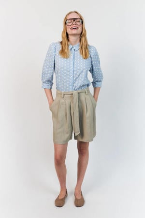 high waist regular fit chino short met ceintuur - groen