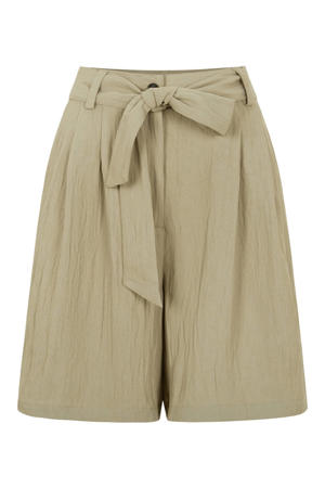 high waist regular fit chino short met ceintuur - groen