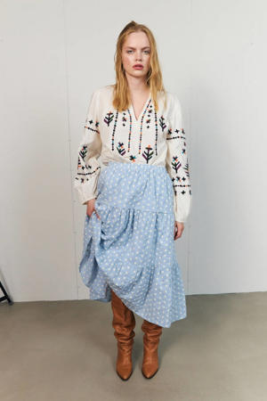 top met borduursels - ecru