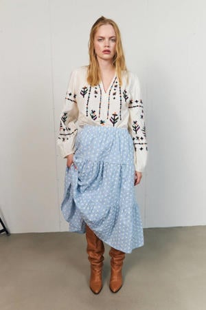 top met borduursels - ecru
