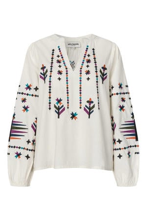 top met borduursels - ecru