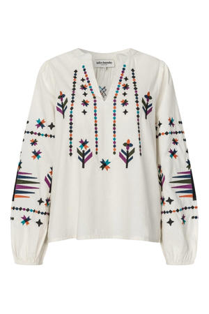 top met borduursels - ecru