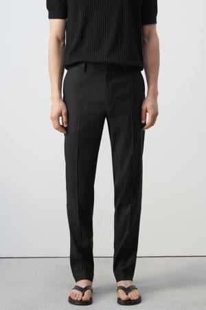 slim pantalon met linnen black denim