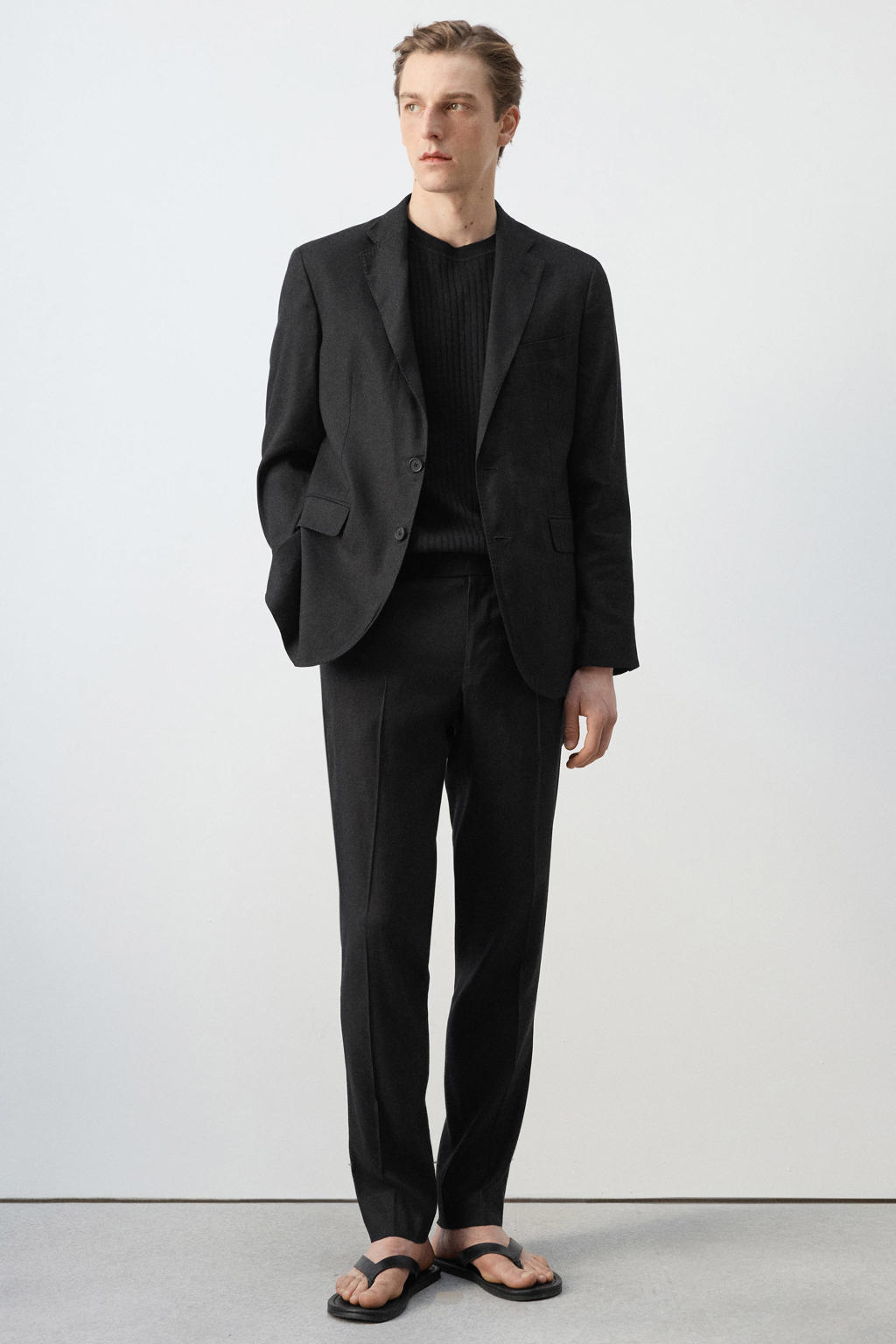 Mango Man slim pantalon met linnen black denim