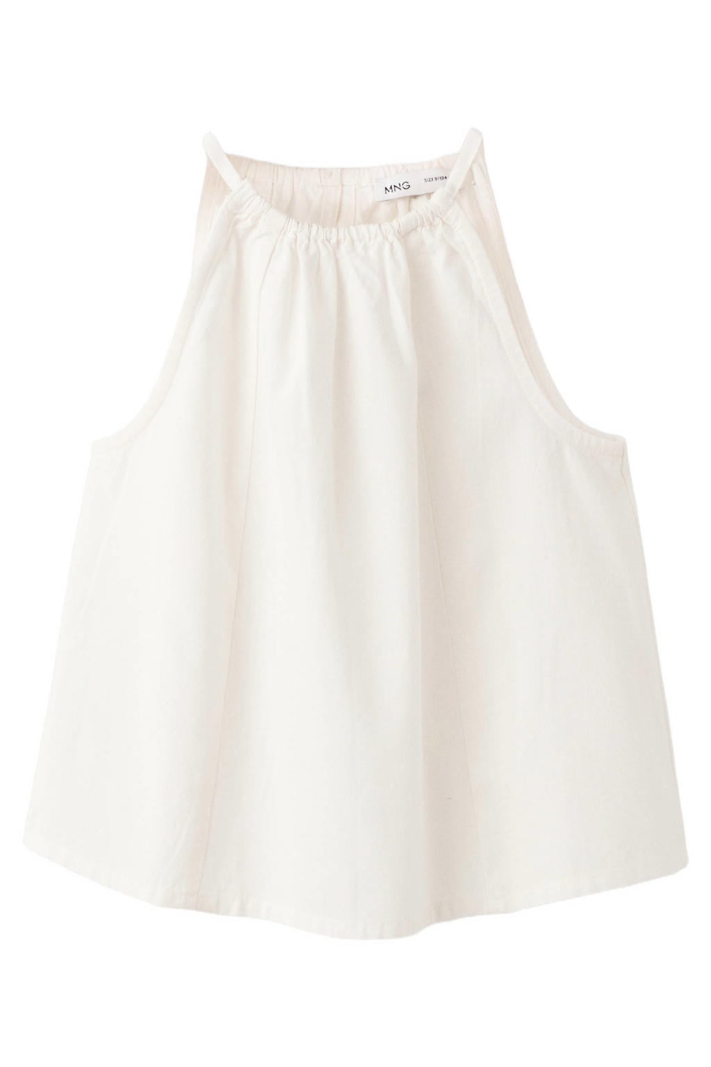 Witte meisjes Mango Kids mouwloze top van viscose met effen, ronde hals en smockwerk