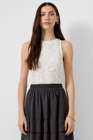 katoenen slim fit top met semi-transparant - wit