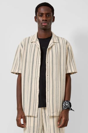 regular gestreept casual overhemd beige