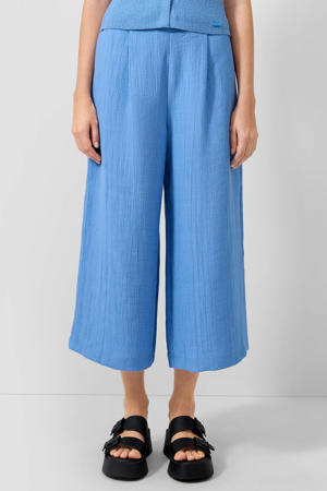 wide leg regular waist culotte met textuur lichtblauw