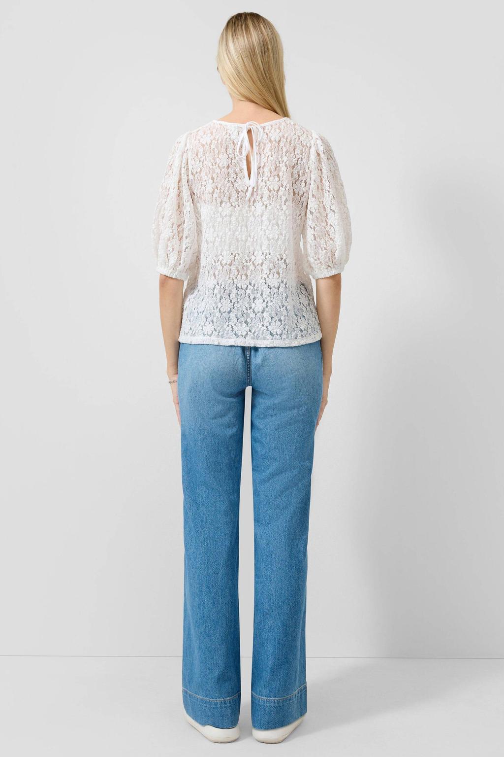 QS kanten top met semi-transparant - wit