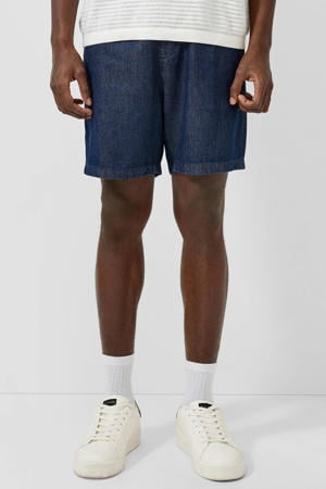 katoenen regular fit korte broek - donkerblauw