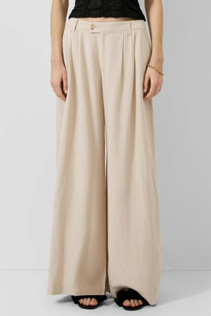 wide leg casual broek met plooien en linnen - ecru