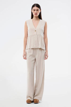 wide leg regular waist broek beige