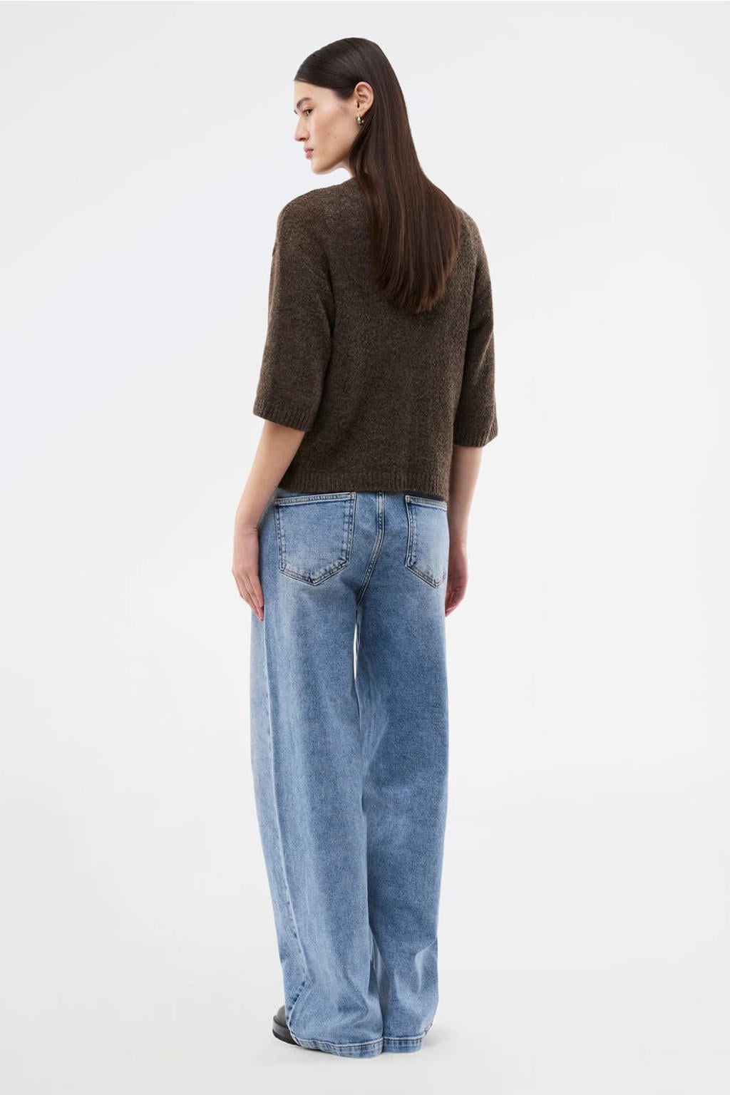 Light blue denim dames Modström high waist wide leg jeans van denim met rits- en knoopsluiting en effen