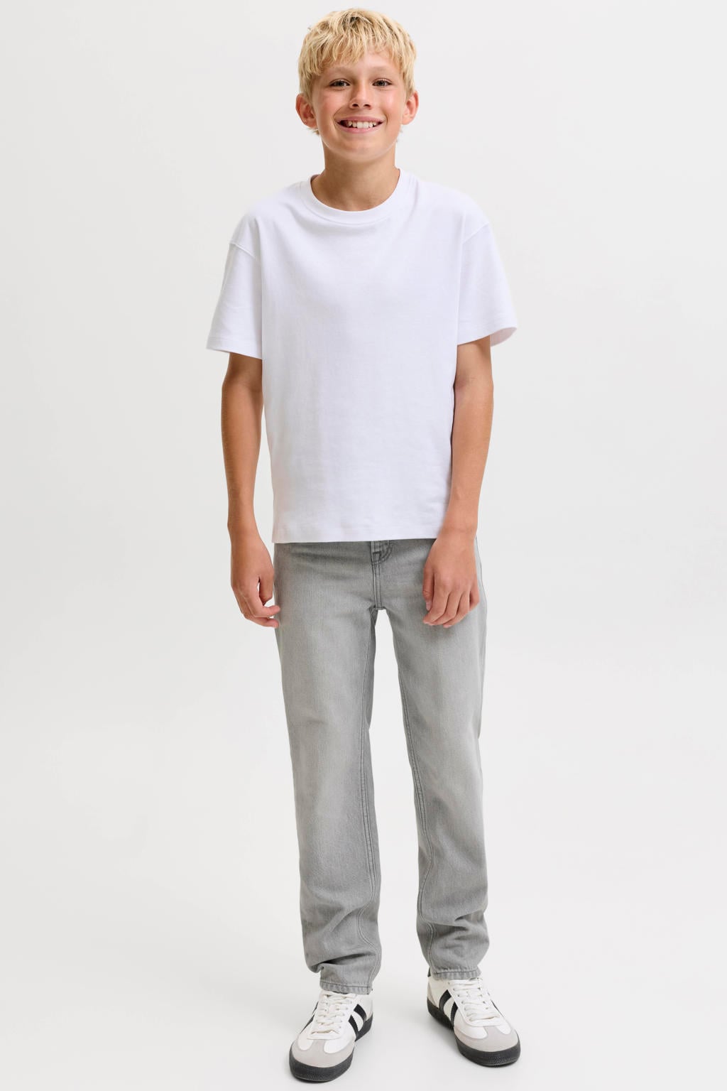 Grey denim jongens JACK & JONES JUNIOR junior jeans van denim met regular fit, low waist en effen