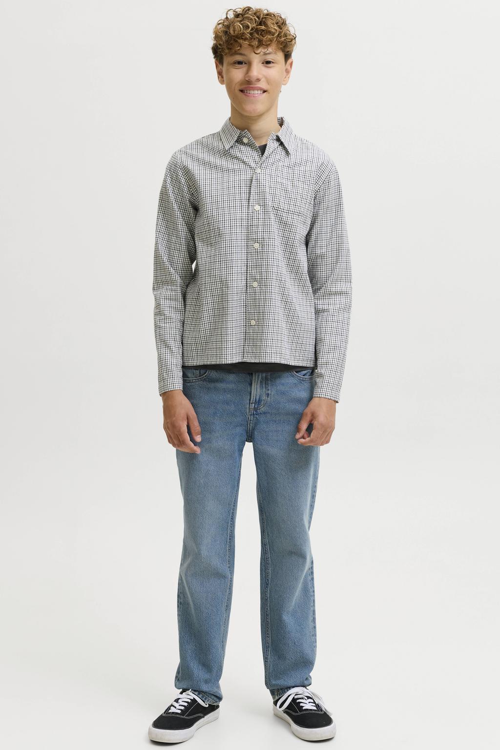 Medium blue denim jongens JACK & JONES JUNIOR straight leg regular fit jeans mediumblauw van denim met effen