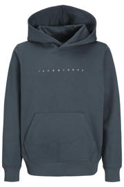 thumbnail: Antraciete jongens JACK & JONES JUNIOR rechtvallende hoodie van sweat materiaal met tekst print, lange mouwen en capuchon