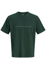 thumbnail: Groene jongens JACK & JONES JUNIOR T-shirt van katoen met tekst print, korte mouwen en ronde hals