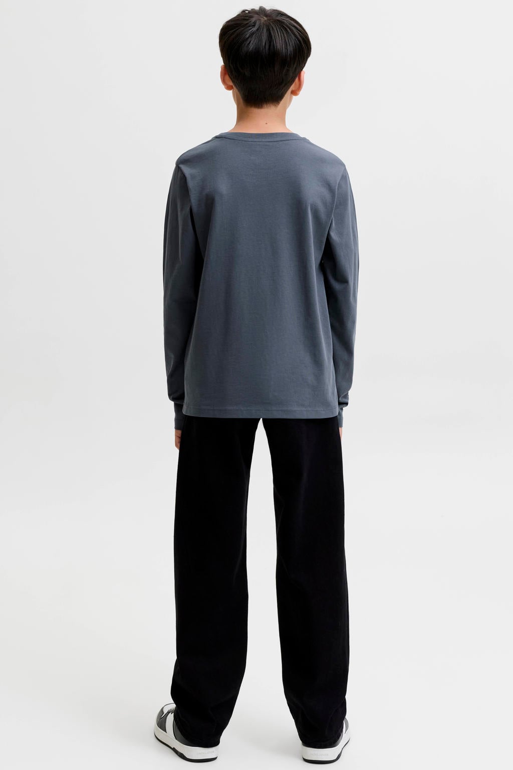 Blauwe jongens JACK & JONES JUNIOR longsleeve van katoen met lange mouwen en ronde hals