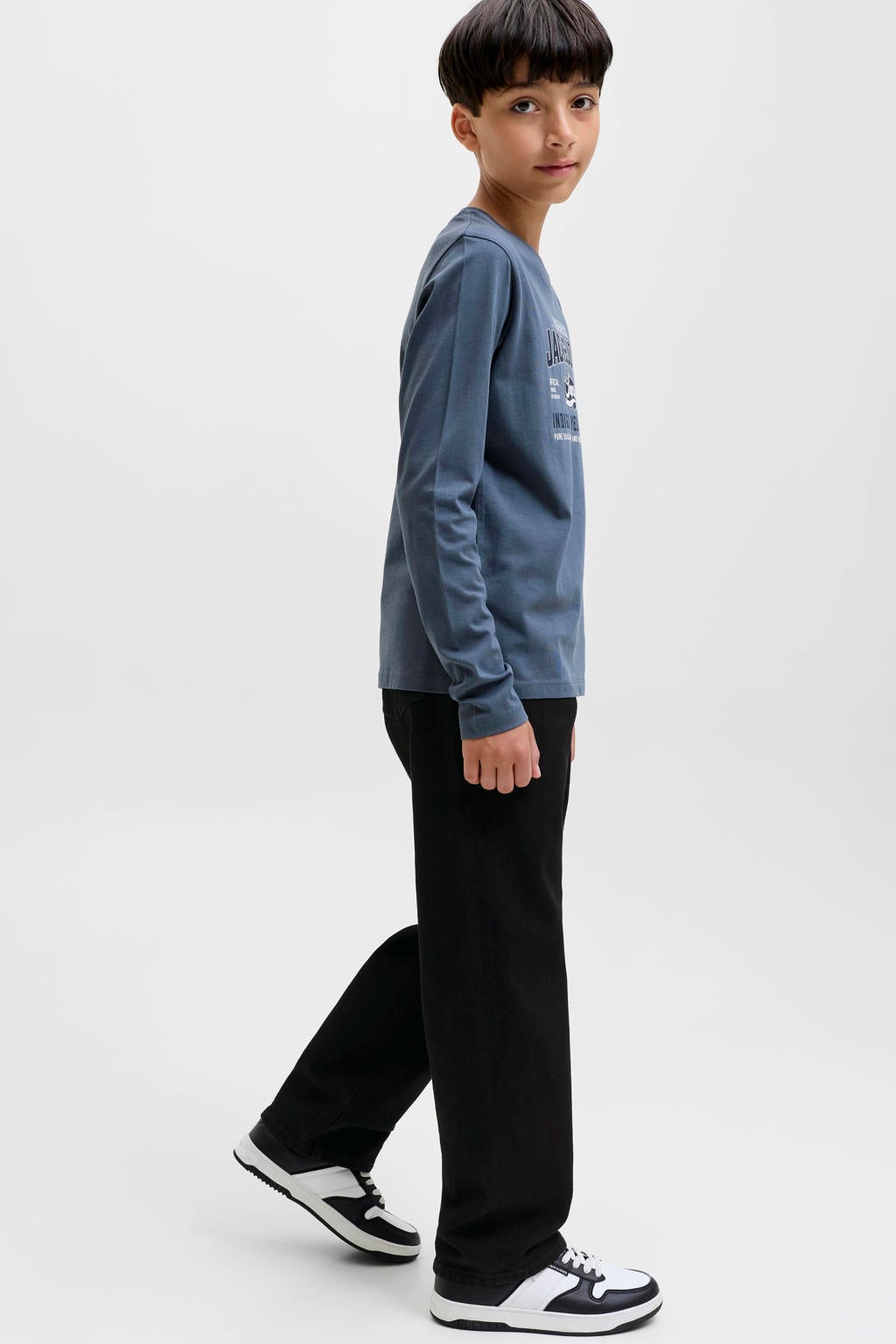 Black denim jongens JACK & JONES JUNIOR relaxed fit loose fit jeans van denim met high waist en effen