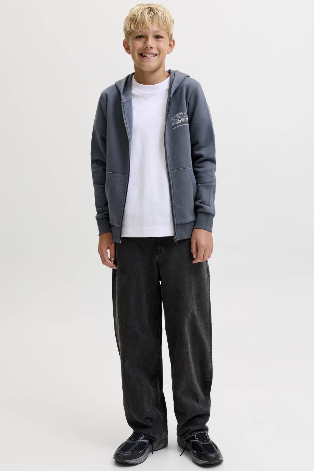 JACK & JONES JUNIOR sweatvest met print - grijsblauw