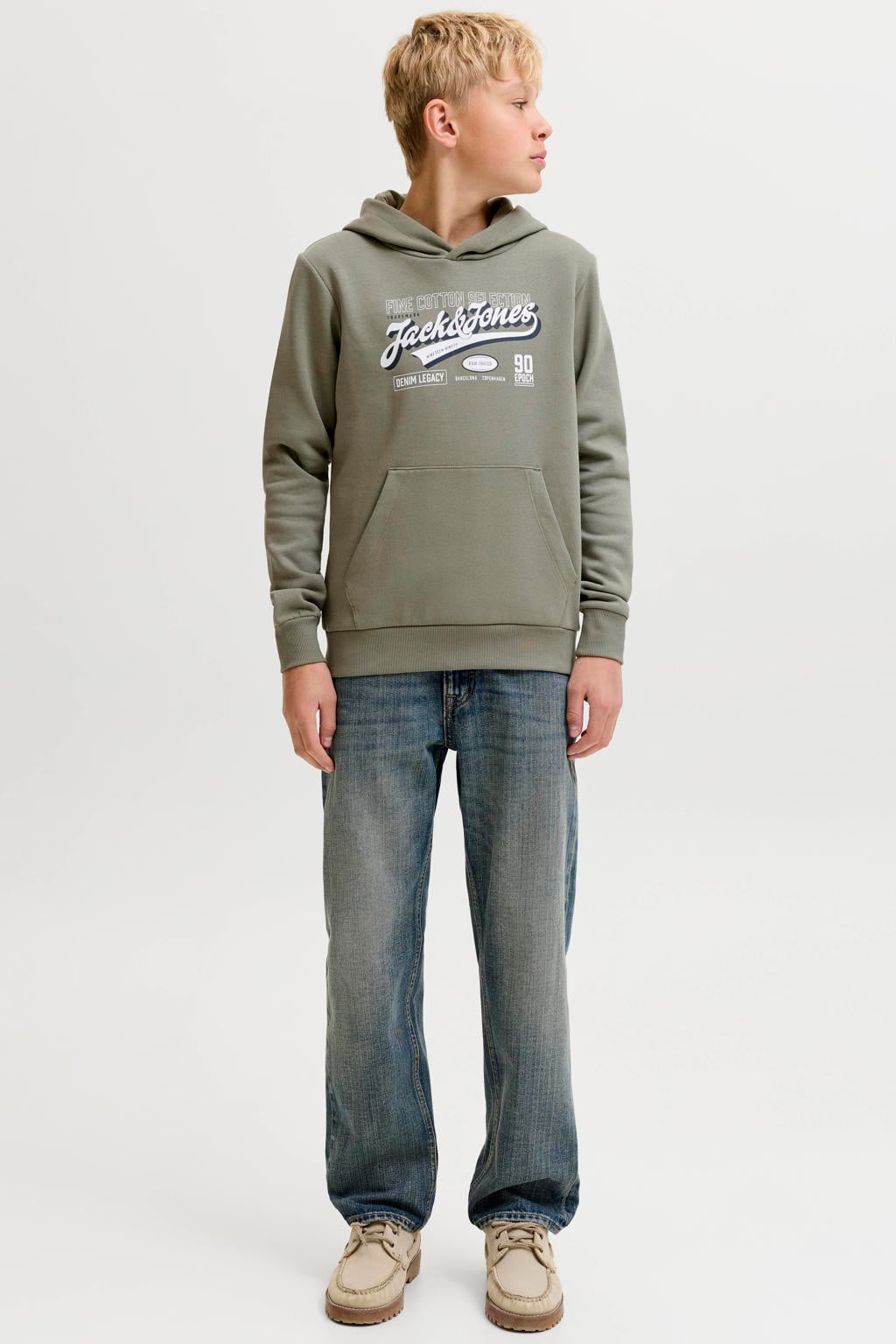 JACK & JONES JUNIOR hoodie met logo - grijsgroen