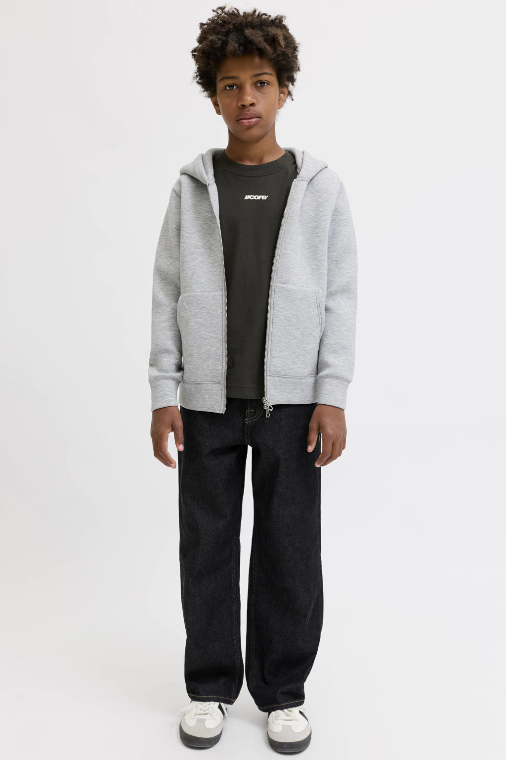 Bruine jongens JACK & JONES JUNIOR T-shirt van katoen met backprint, korte mouwen en ronde hals