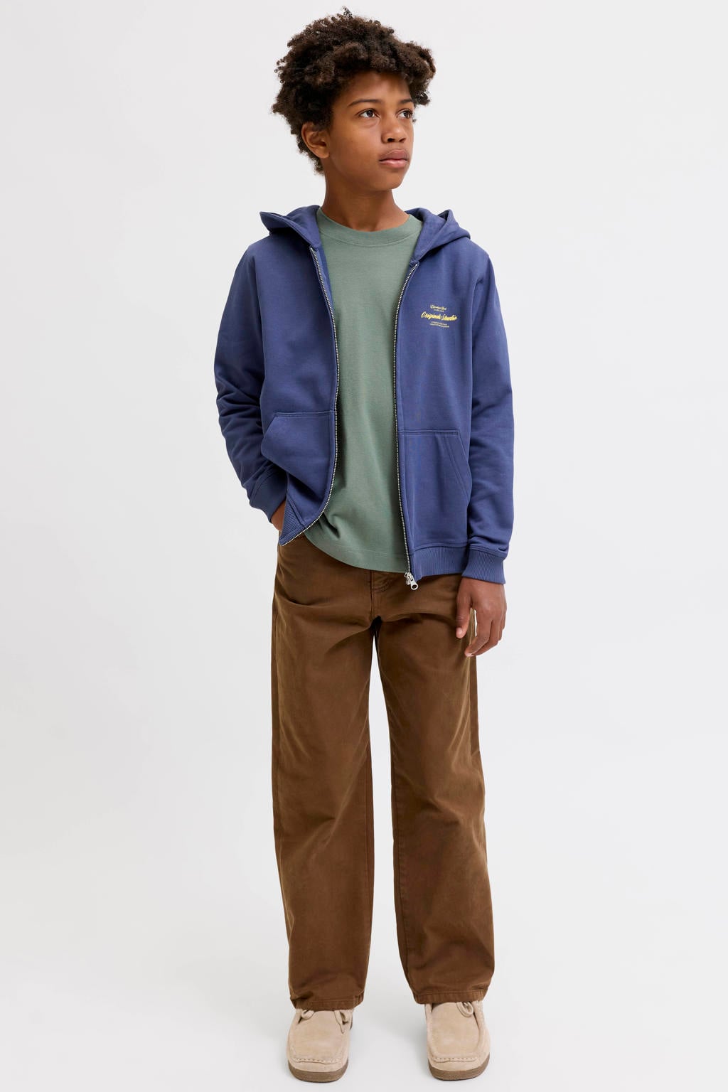 Groene jongens JACK & JONES JUNIOR T-shirt van katoen met backprint, korte mouwen en ronde hals