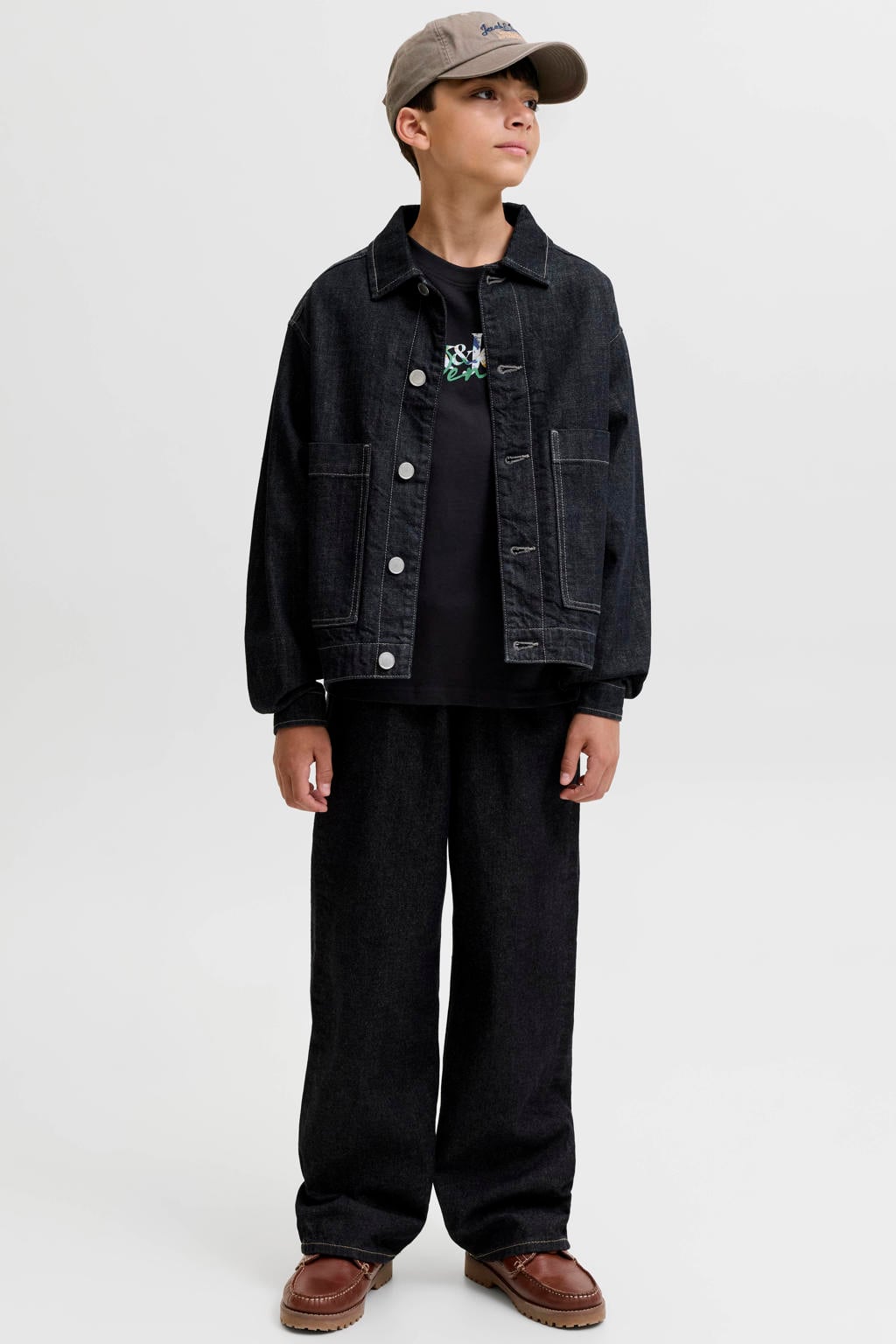 Zwarte jongens JACK & JONES JUNIOR longsleeve van katoen met tekst print, lange mouwen en ronde hals
