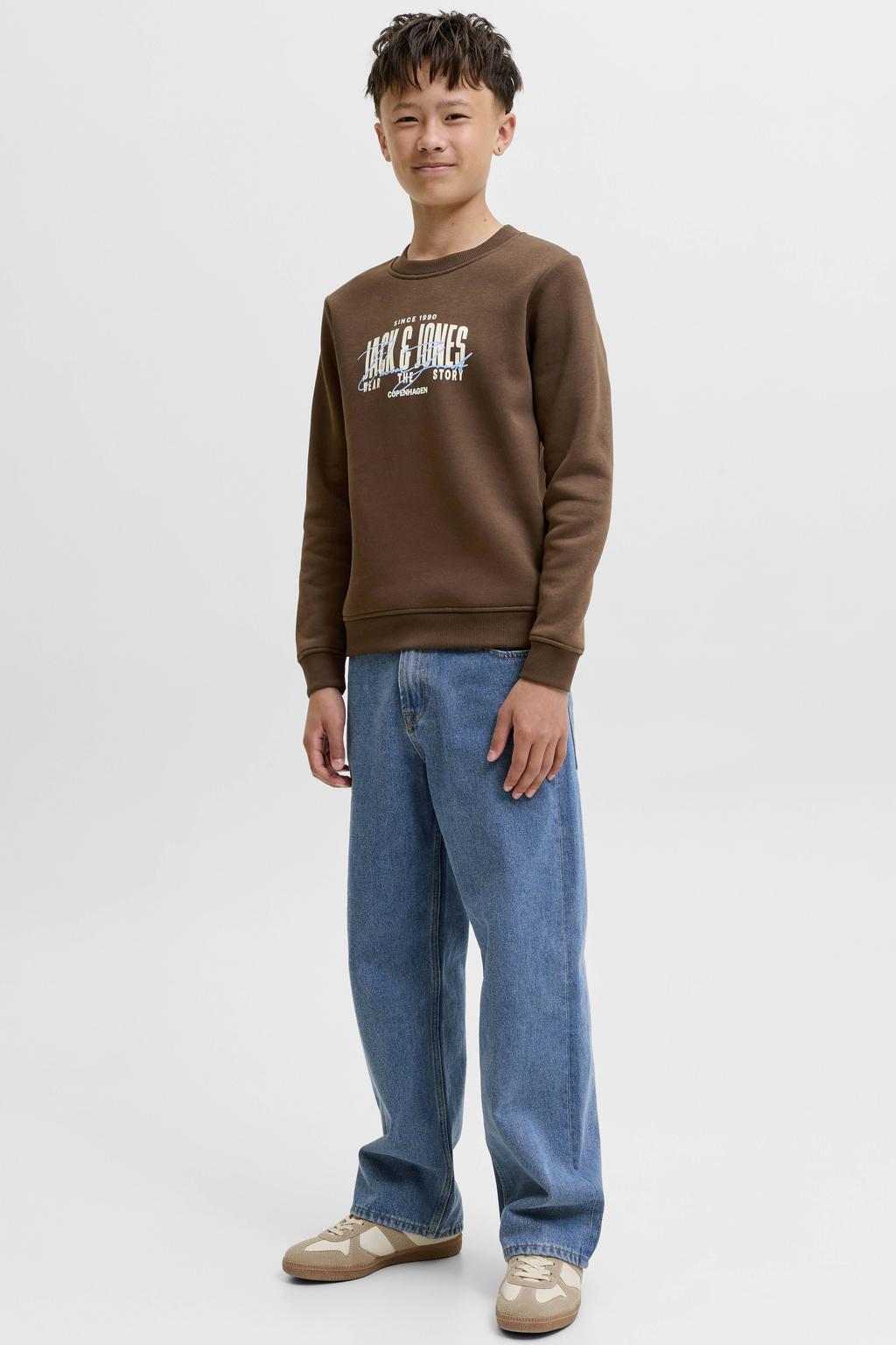 JACK & JONES JUNIOR sweater met logo - donkerbruin