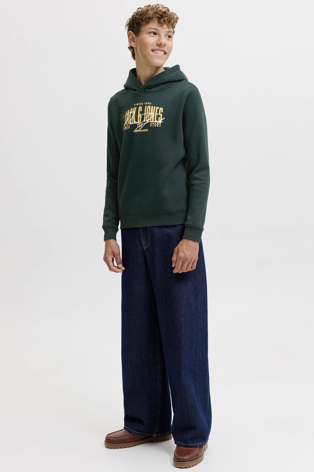 JACK & JONES JUNIOR hoodie met logo - donkergroen