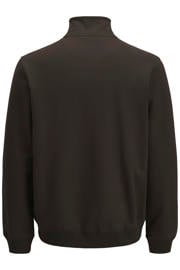 thumbnail: Bruine jongens JACK & JONES JUNIOR rechtvallende sweater met tekst print, lange mouwen, opstaande kraag, halve rits en geribde boorden