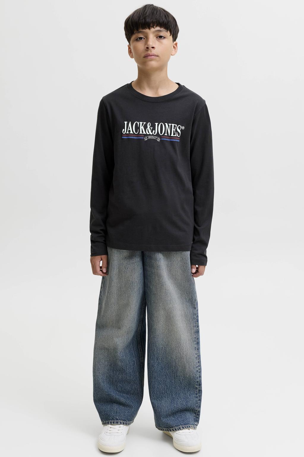Zwarte jongens JACK & JONES JUNIOR longsleeve van katoen met lange mouwen en ronde hals