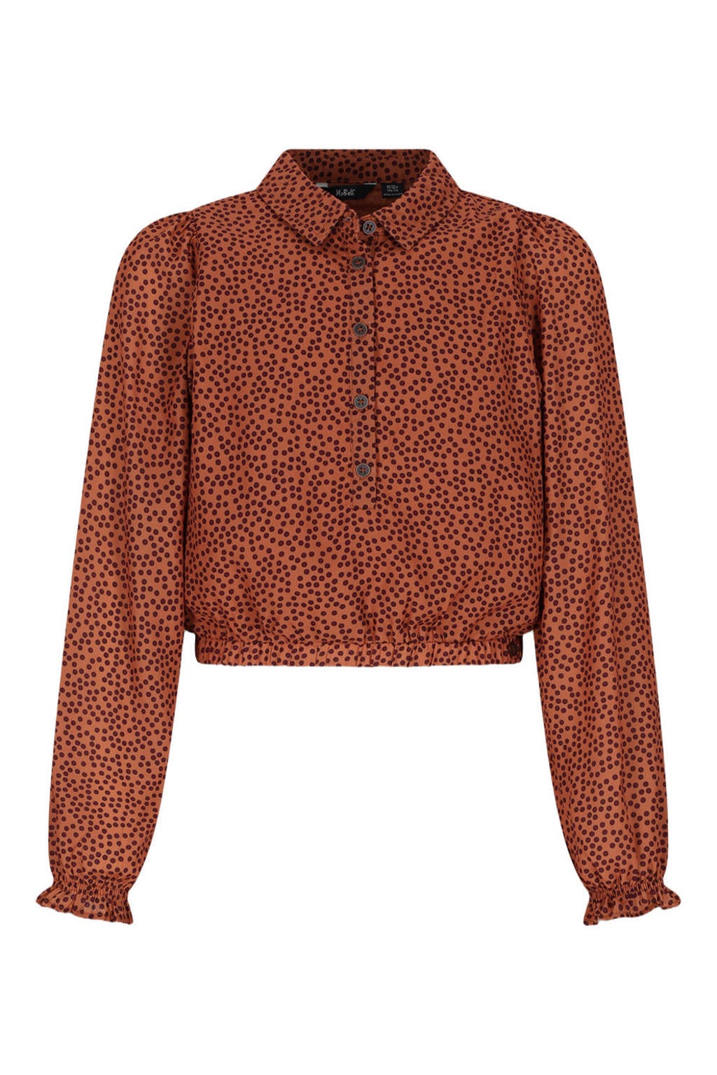 Bruine meisjes NoBell’ blousetop van polyester met stippenprint, lange mouwen, klassieke kraag en knoopsluiting