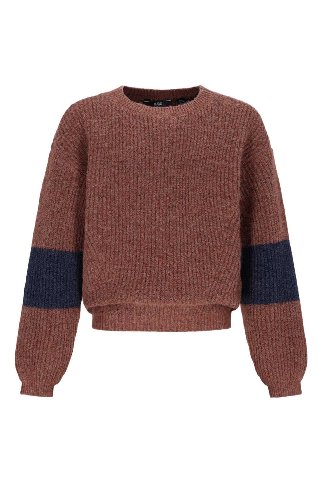 Donkerbruin en donkerblauwe meisjes NoBell’ gebreide trui van polyester met meerkleurige print, lange mouwen en ronde hals
